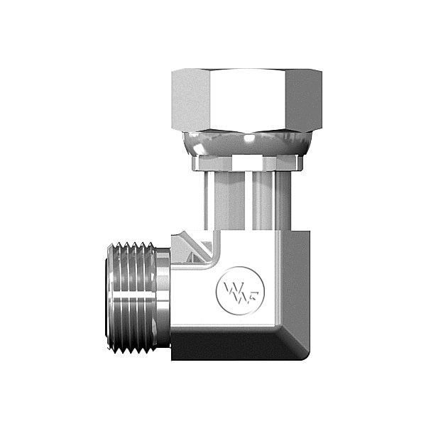 World Wide Fittings Male Flat Face O-Ring to Female Flat Face O-Ring Swivel 90 Deg. Elbow - Metric Hex 4506X12X12MH - main